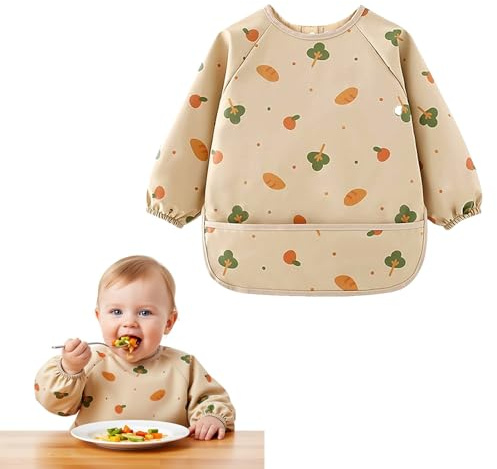 Qnvyw Lätzchen Baby mit Ärmeln, Brotbaum Muster, Weiches und Hautfreundliches Material, Ideal für BLW und Fütterung, Maschinenwaschbar, Größe 100