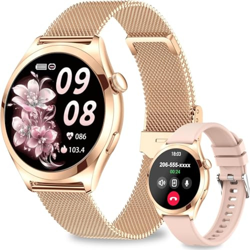 Fitonme Smartwatch Damen mit Telefonfunktion, 1,27 HD Fitnessuhr mit 110+ Sportmodi, Herzfrequenz Schlafmonitor SpO2 Schrittzähler, IP68 Wasserdicht Smartwatch Damen Rund für iOS Android, Roségold