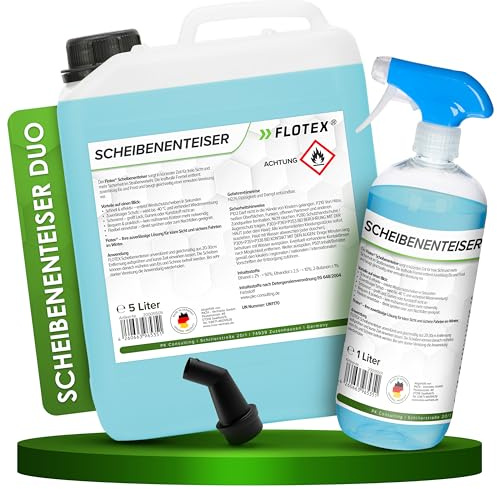 Flotex Scheibenenteiser Auto 5L & Enteiserspray 1L hochwirksam & ohne Kratzen | Verhindert zuverlässig Wiedervereisung | Nachfüller & Spray Bundle - sehr effektiv bis -40°C | Made in Germany