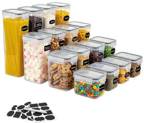 NexHem förvaringsburkar med lock lufttätta, 16 st BPA-fria set, köksförvaring förvaringslåda för mjöl müsli socker pasta kaffebönor, livsmedelsorganisering
