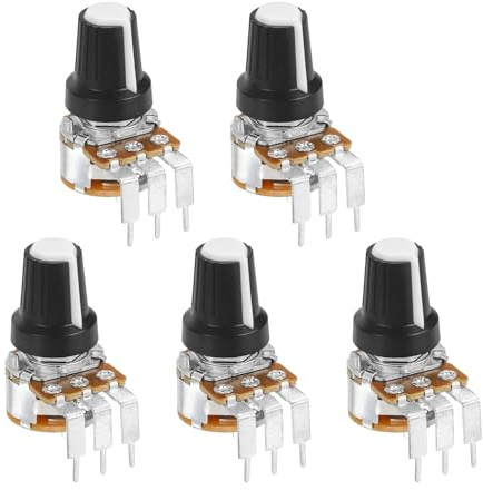 sourcing map 5Pcs 10K Ohm Rotary Potentiometer Volume Control Pots for Guitar, WH148 3 Pin Single Turn Linear Taper Variable Resistor Potentiometers for Inverter Speed Regulation, Black White
