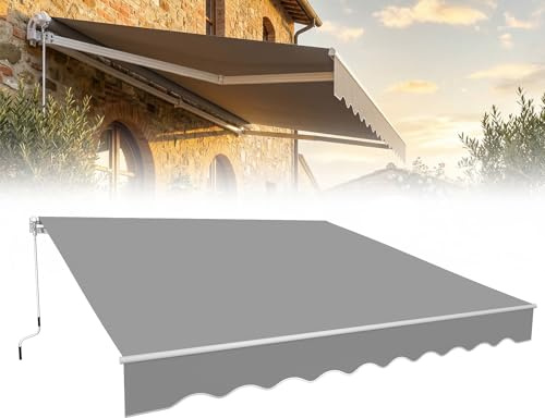 Froadp Balkon Markise 250 x 200 cm Gelenkarmmarkise mit Aluminium, Manuelle Handkurbel, Klemmmarkise ohne Bohren für Terrasse & Veranda, UV-beständig, Wasserabweisend, Sonnenschutz, Hellgrau