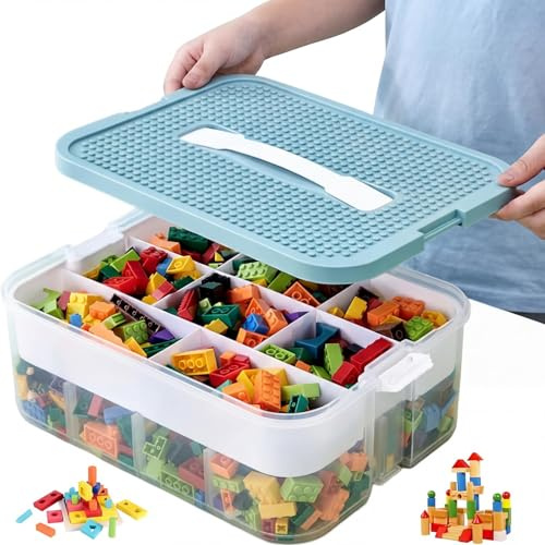 Zynaxir Storage Boxes,Toy Lego Box, Stackable Toys Organizer with Lid,Handle,Plastic Multi Compartment Containers Chest Case for Storing Toys,Beads,Crafts,Tools,Blocks