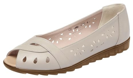 Peeptoe Ballerinas Women's Flat Leather PU Casual Shoes with Holes Summer Sandals Non-Slip Beach Shoes Slip On Sandals Flat Holiday Sandals