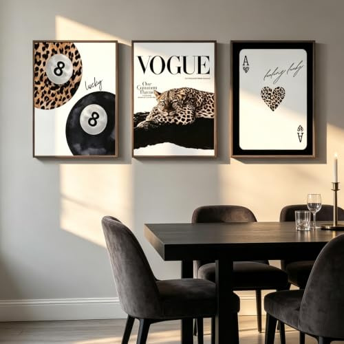 JANAGIN 3er Set Leinwand Bilder, Moderne Bilder Wohnzimmer Poster Set, Leopard Y2k Wandbilder für Schlafzimmer, Ohne Rahmen (50x70 cm)