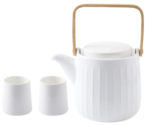 GLEAVI Ensemble Théière en Céramique avec Tasse en Bois, Design Artistique et Finition, pour Maison et Salon de Thé
