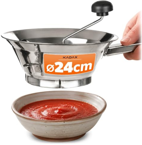 KADAX Passiermühle Ø 24 cm, manuelle Gemüsemühle aus Edelstahl, Küchengerät zum Passieren von Obst und Gemüse, Passiersieb für Babynahrung & Cremesuppen