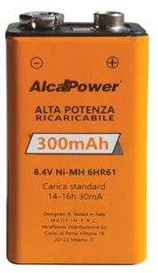ALCAPOWER Batteria Ricaricabile accumulatore Ni-MH Quadro 9v 300mAh 202003