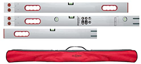 DEWEPRO Aluminium Richtlatte Set 4 m – Abziehlatte steckbar aus 3 Teilen 100 cm 140 cm 160 cm – Setzlatte mit 5 Libellen und 4 Handgriffen – Putzlatte inkl Transporttasche