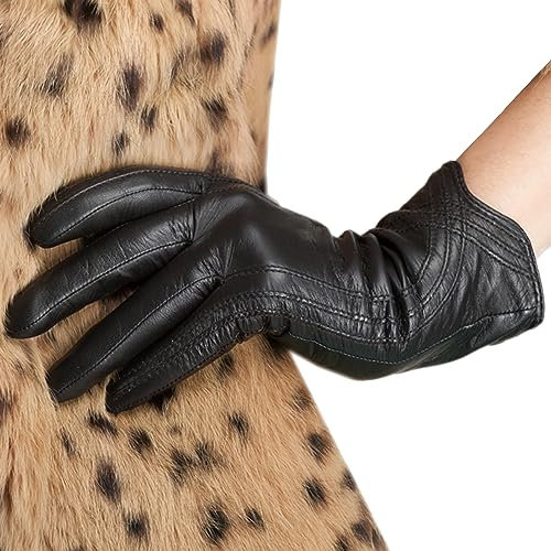 Nappaglo Damen Lederhandschuhe Winter Touchscreen Lammfell Elegant Echtleder Warm Handschuhe Outdoor, Non-Touchscreen, Schwarz, M (Umfang der Handfläche:19.0-20.3cm)