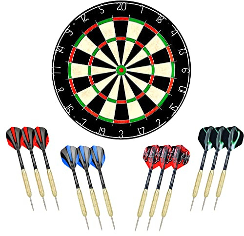 LinkVisions darttavla med stapelfri bullseye, 18 g stålspetspilar, 12 stålspetspilar 18 g, monteringssatser för darttavla ingår
