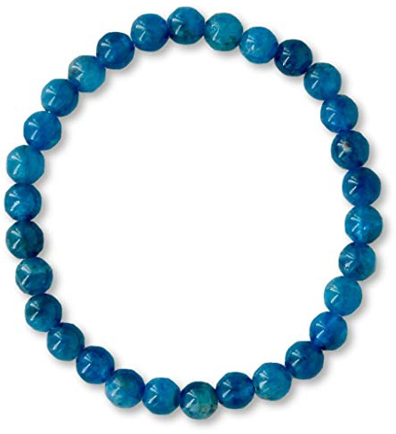 Taddart Minerals - Bracelet bleu en apatite naturelle avec boules de 6 mm montées sur fil de nylon élastique - Fait à la main.