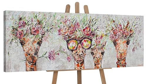 YS-Art XXL Abstrakt Acrylbild Giraffen Kinderzimmer Pastell Farben Design