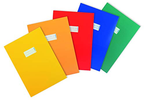 HERMA 20227 Heftumschläge A4 Karton Sortiment, 5 Stück, Hefthüllen mit Beschriftungsfeld aus stabilem & extra starkem Papier, Heftschoner Set für Schulhefte, farbig