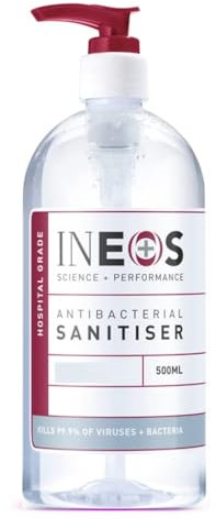 INEOS - Sanitiser Gel (500ml) - Hand Sanitiser - Hospital Grade, Effective against 99.9% of Viruses and Bacteria, Packaging May Vary