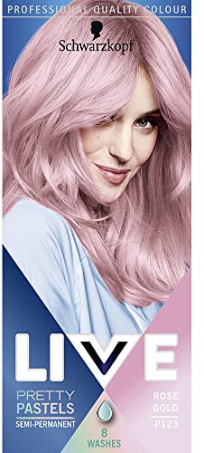 Schwarzkopf LIVE Pretty Pastels Rose Gold Semi-Permanent Hair Dye P123, Temporary Hair Dye Lasts for up to 8 Washes, Pretty Pastel Hair Colour for Full head, Ombré or Highlights
