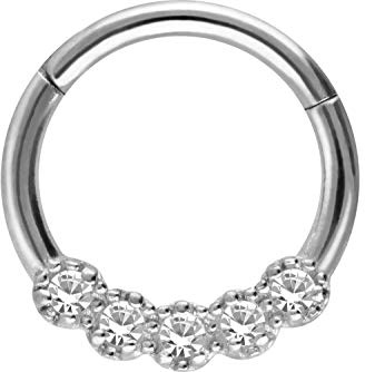 PIERCINGLINE Chirurgenstahl Segmentring Clicker | 5 KRISTALLE | Piercing Ring Nase Septum Ohr Helix Tragus | Farbauswahl