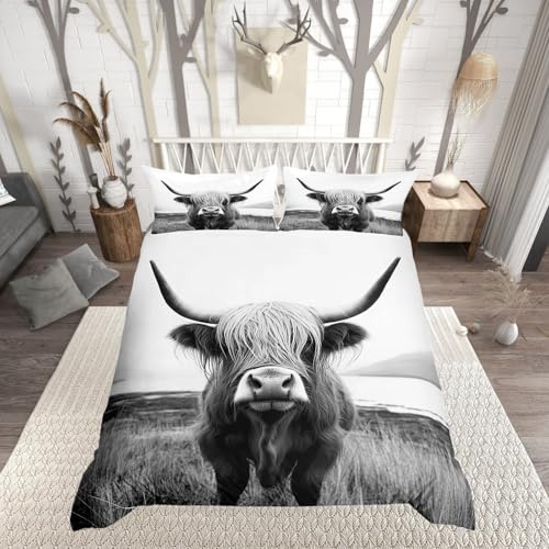Homewish Set di biancheria da letto per letto singolo, stile scandinavo rustico e minimalista, per bambini e adulti, per camera da letto a cabina, in microfibra, con 1 federa, motivo: mucca scozzese