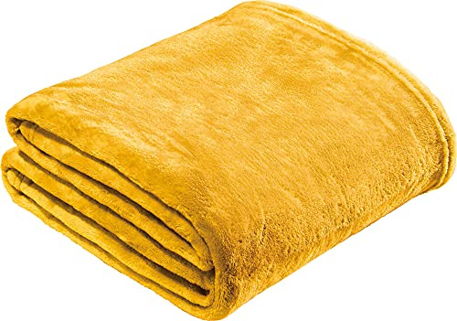 REDBEST Microfaserdecke Amarillo, Fleece-Wohndecke, Sofadecke gelb Größe 150x200 cm - kuscheliger Teddyfleece, extra weich warm, pflegeleicht, waschbar