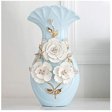 Jarrones Jarrón azul grande calibre a mano amasado florero cerámico jarrón decorativo jarrón for sala de estar gabinete de televisión jarrón decorativo for el porche del gabinete de vino Florero Jarró