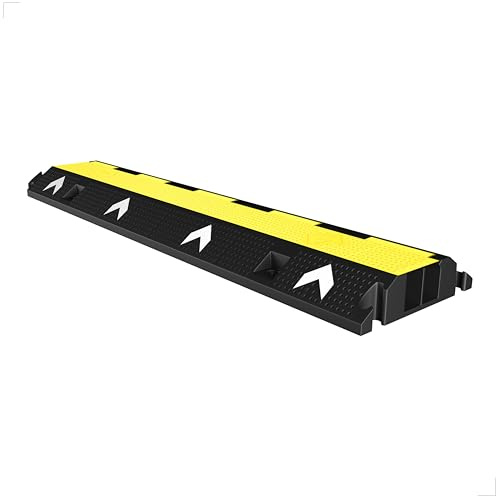 Cable Protector 2-Channel | Heavy-Duty Pedestrian Cable Ramp | Weatherproof PVC Outdoor Cable Cover with Bright Yellow Lid | Prevent Tripping Hazards and Cable Damage - Set of 1