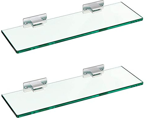 MOGFCT Mensola da bagno in vetro per doccia, con staffa in alluminio, porta shampoo, in vetro rettangolare temperato, spessore 8 mm, confezione da 2 supporti da parete argento (doppio