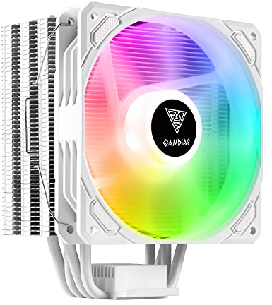 GAMDIAS BOREAS E1-410 WH Ventirad RGB, Ventilateurs de Processeur, contact tactile direct, 4 tuyaux de chaleur en cuivre, double ARGB, éclairage ARGB entièrement personnalisable, blanc