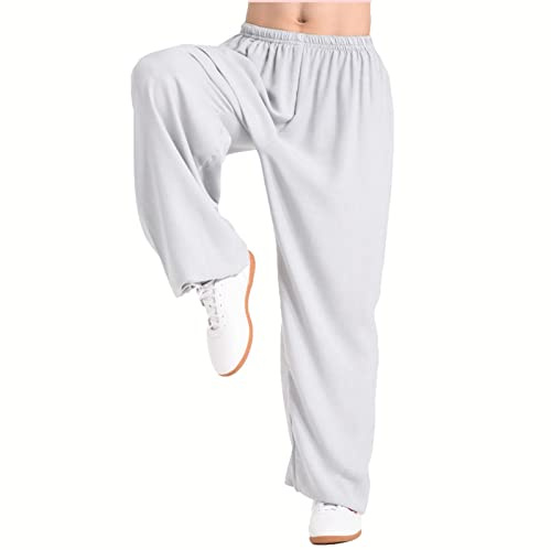 VIRACIN Pantalon Tai Chi Coupe Ample Homme Femme Pantalon Yoga Pantalon Kung-fu Arts Martiaux Pantalons Entraînement,Gray-L
