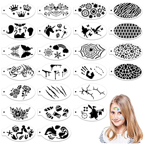 OOTSR 24 Stk Wiederverwendbare Schablonen für Kinder Erwachsene, Tattoo-Schablonen für Gesicht und Körper, Kreativität Tattoo Schablone für Halloween Schminke Partys