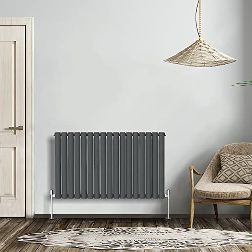 NRG Anthracite 600x1003mm Double Horizontal Oval Panel Radiator | Central Heating Rads, High Heat Output, Modern Radiator, Designer Radiator Wall Mounted, for Living Room, Kitchen