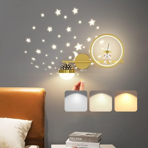 30W LED Wandlampe Kinderzimmer Dimmbar Kinder Schlafzimmer Wandleuchte kreativ Junge Mädchen Raumlampe Modern Nachttischlampe Sternenhimme Astronaut Nachtlicht 30W Innen Wandbeleuchtung Für Wohnzimmer