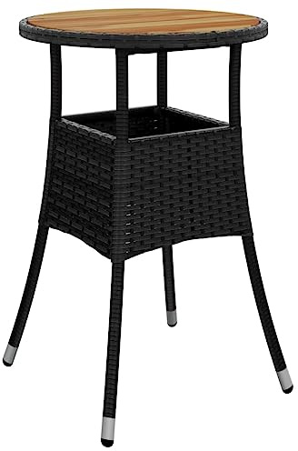 Makastle Gartentisch Ø 60cm Ornament Holzplatte Garten Esstisch Runder Beistelltisch Wetterfest Terrasse Balkon Tisch, Poly Rattan Schwarz