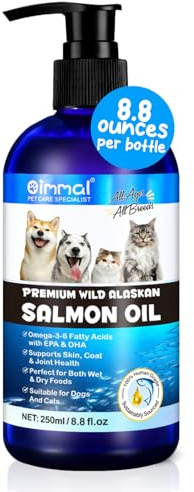 Alaskan Salmon Oil for Dogs & Cats (8.8 oz) - Pure Omega 3 Fish Oil with Omega 6 Fatty Acids, EPA & DHA - Anti-inflammation for Dogs Skin and Coat - Natural Pet Joint, Immune, Brian & Heart Supplement