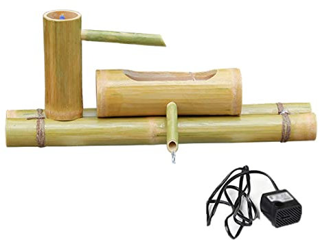 LQSSA Kit Fontana di bambù con Pompa, Fontana Solare di bambù Decorazione da Giardino Giapponese con Pompa, Vasca per Uccelli Fontana di bambù Cascata da Giardino Zen Beccuccio per Stagno Zen