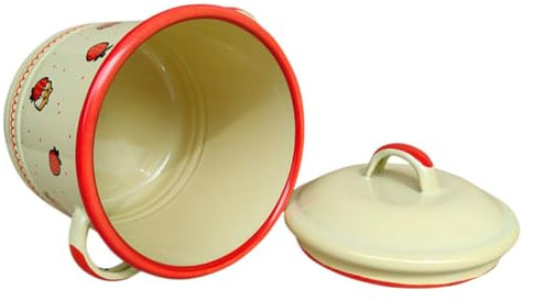 NAMOARLY Tarro De Almacenamiento De Esmalte Recipiente Para Grasa Olla Esmaltada Para Cocina Doble Asa Para Almacenar Aceite De Manteca De Cerdo y Condimentos