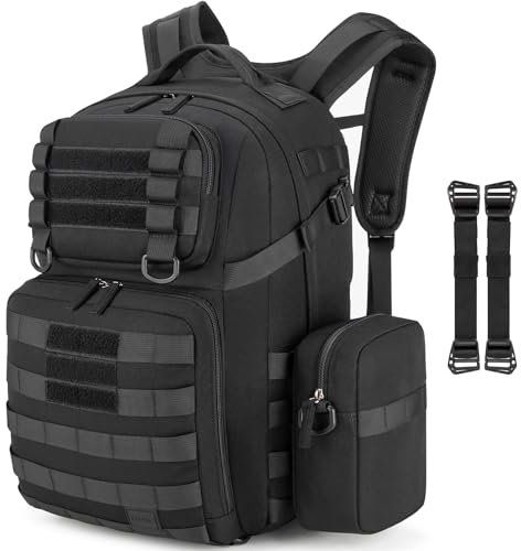 Tzowla Militar Taktischer Rucksack wasserdicht, Reisen Laptop Armee Molle Rucksack Damen Herren mit kleinen abnehmbaren Tasche, Armee 3 Tage Angriff Pack Tasche-schwarz