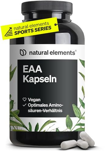 natural elements EAA Kapseln hochdosiert – 300 Kapseln – 8 essenzielle Aminosäuren – vegan, ohne unnötige Zusätze – in Deutschland produziert & laborgeprüft