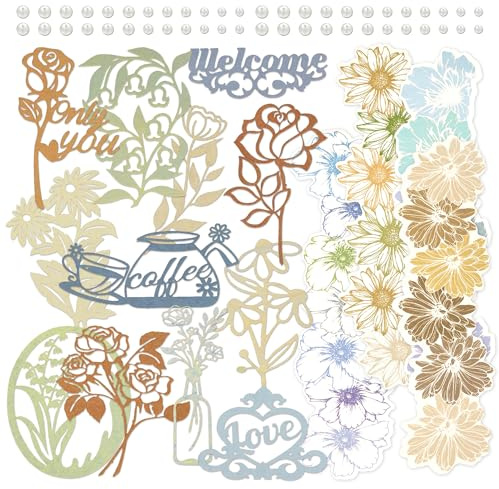 Mayplous Vintage Blumen Spitze Cutouts, 4er Set Gestanzte Blumenbordüren für Scrapbooking, Journaling, Kartenbasteln, Bedruckte Zierdeckchen für DIY Basteln & Fotoalben (Passion)