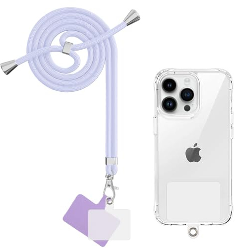 Yoedge Cordon Telephone Portable, Tour de Cou Telephone Universelle avec 2 Patchs, Réglable Collier Lanière Téléphone en Bandoulière en Nylon Adaptée à la Plupart des Smartphones, Violet 2