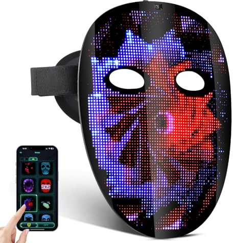 FlareMore Masque LED Lumineux, Masque LED Rechargeable Avec Modes De Transformation Du Visage Par Détection De Gestes, Avec Différentes Images, Adapté Pour Le Costume Masques Cosplay Halloween
