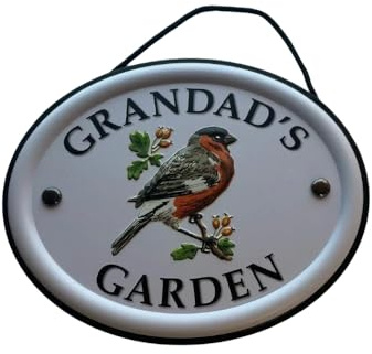 Gartenschild mit Aufschrift Grandad – Britische Vögel, geprägt, Metall, personalisierbar