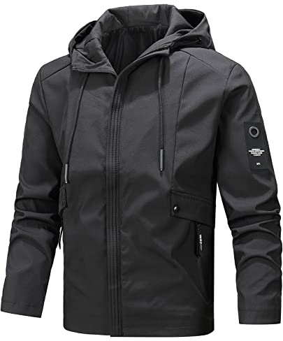 Regenjacke Herren wasserdichte üBergangsjacke Funktionsjacke Windbreaker Wanderjacke Mit Tasche Outdoor DüNne Atmungsaktive Softshell Jacke Leichte Sommerjacke 003 Schwarz,6XL