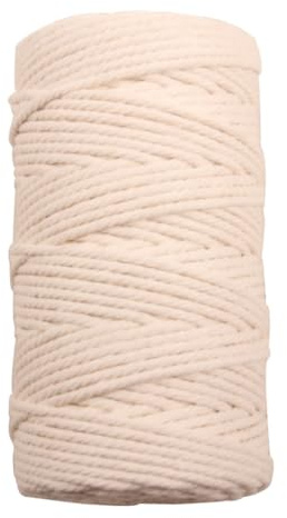 Pmnzdy 100M Makramee Garn 12mm Makramee Kordel Baumwollgarn Baumwollkordel Farbiges Baumwollseil Handwerk Strickseil Natürliche Baumwoll-Schnur für Stricken Makramee Weben Deko DIY Handwerk Weiß