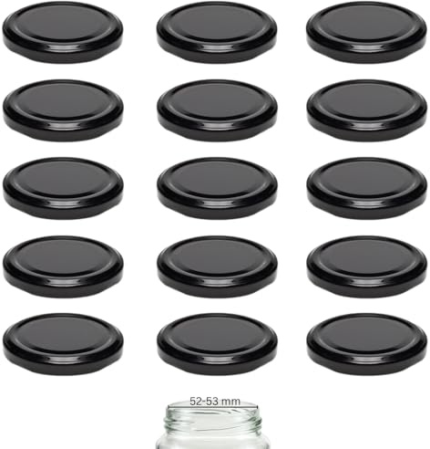 mikken 15 Deckel TO 63/6,6 cm pasteurisierbar für Marmeladengläser Twist-Off Ersatzdeckel Schraubdeckel für Sturzgläser, Einmachgläser schwarz