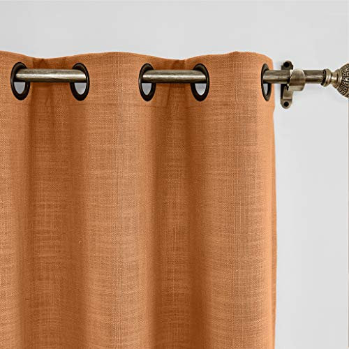 72W x 96L Inch Orange Linen Blackout Curtain with Antique Bronze Grommet for Sliding Glass Door Room Darkening Drapes for Patio Door Living Room Window Treatment (1 Panel)