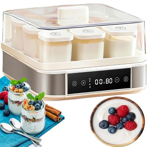Yogurtera Digital, Yogurtera Digital Automática de 40 W con Pantalla LED, Temporizador, 9 Frascos de Vidrio de 170 Ml, Máquina Portátil de Vino de Arroz de Acero Inoxidable for Yogur Orgánico Casero