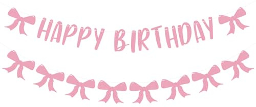 Happy Birthday-Banner mit Rosa Schleife, Vorgespanntes Premium-Papier Süßes Schleifen-Girlanden-Banner Rosa Schleifen-Banner Party-Dekoration für Geburtstagsfeiern