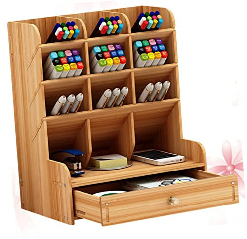 FUNOMOCYA Holz Stiftehalter Aufbewahrungsbox Mehrgeteiltes Schreibtisch Organizer Regal Stiftaufbewahrungsbox Für Büro Und Zuhause Stifthalter Aus Kirscheholz Stiftbehälter Mit Großem Fassun