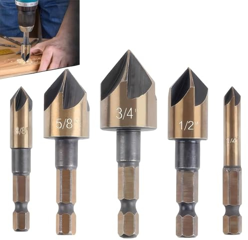 Yuentoen 5 Stück Kegelsenker Satz,HSS Senker für Metall und Holz - Metallsenker, Holzsenker,82 Grad,5 Schneidiges Kegelsenker Bohrer Passt in gängige Bohrfutter