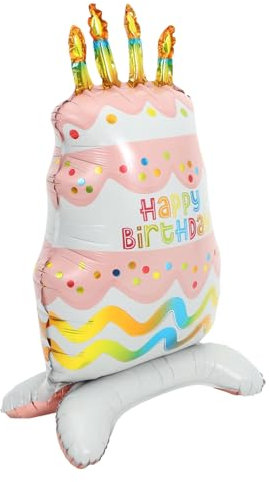 SHOWERORO Standing Happy Birthday Cake Balloon Aluminum Film Birthday Party Layout Scene Balloon Atmosphere Decoration
